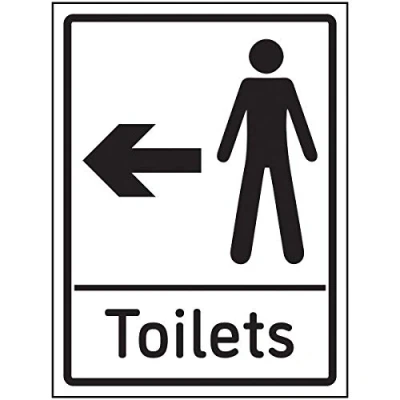 Image of V Safety Mens Toilets Arrow Left Sign 150x200mm 1mm Rigid Plastic