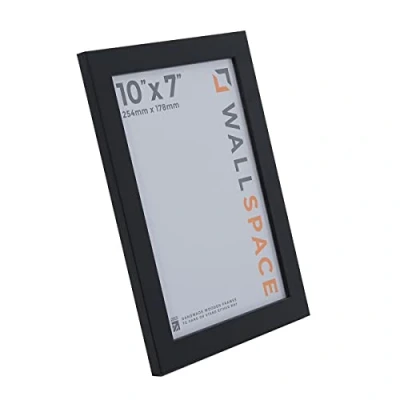 Image of Wall Space 10x7 Black Frame Picture Solid Wood 7x10 Frames 10 x 7 inch Wooden Photo with REAL GLASS