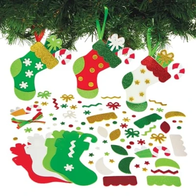 Image of Baker Ross FX776 Christmas Stocking Mix and Match Decoration Kits Pack of 8, Arts Crafts for Kids