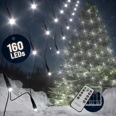 Image of Monzana® 160 LED Net Fairy Lights Remote Control &amp; Timer 8 Lighting Modes Dimmable IP44 Indoor Outdoor Christmas Light Curtain Cool White 200x150 cm