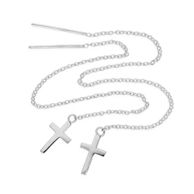Image of Sterling Silver Cross Pull Through Earrings