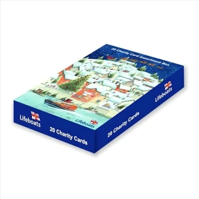 Image of RNLI Lifeboats Charity Christmas Cards Box of 20 Multipack Assorted Designs Snowy Lifeboat Scenes Made in The UK Eco Friendly
