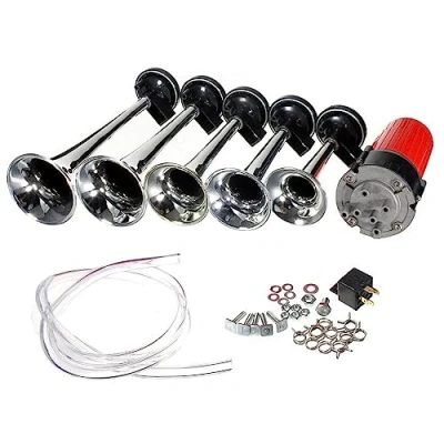 Image of ePathChina 5pcs 12V 125dB Dixie Musical Sound Air Horn Kit 5 Powerful Super Loud Trumpet with Compressor for Any Vehicle Car Truck Boats（Silver）