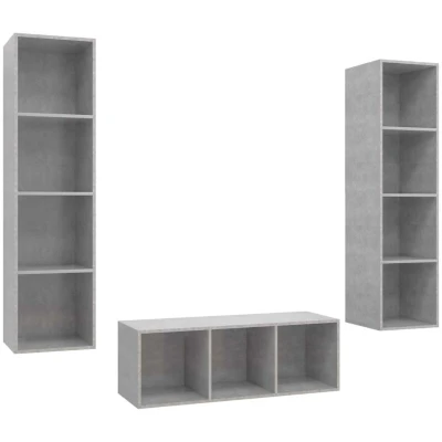 Image of vidaXL 3 Piece TV Cabinet Set Concrete Grey Engineered Wood