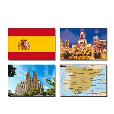 Image of SET OF 4 SPAIN FRIDGE MAGNETS FLAG MAP ATTRACTIONS