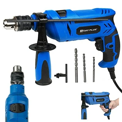 Image of Electric Corded Impact Workshop Hammer Drill Set Driver Screwdriver 2 in 1 Tools with Depth Gauge, Powerful Variable Speed for Drilling Steel Masonry Concrete Wood