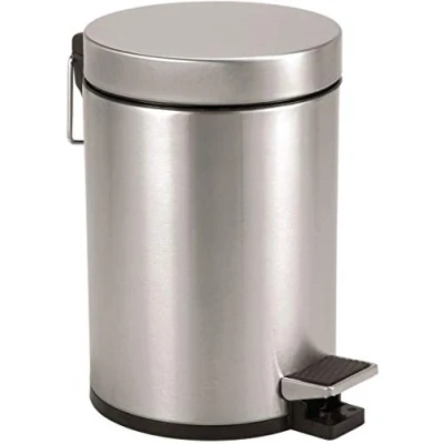 Image of HOMION 5L Litre Round Pedal Bin Stainless Steel Toilet Bath Bathroom Kitchen with Inner Bucket 5 Liter (Silver)