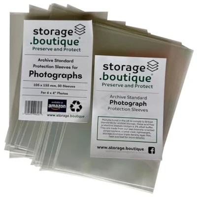 Image of storage.boutique Photograph Protection Sleeves, Archive Standard, Acid Free, 6 x 4 Inches, 155 105 mm, 50