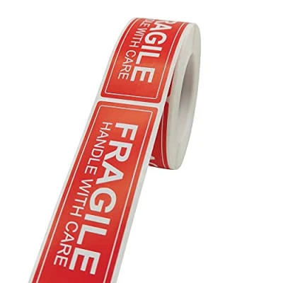 Image of 3&quot; X 1&quot; Fragile Handle with Care Warning Stickers for Shipping and Packing 250 Permanent Adhesive Labels Per Roll