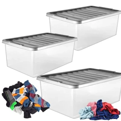 Image of STORM TRADING GROUP 3 x Underbed Storage Containers 32 Litre Large Big Plastic Clear Boxes With Silver Lids Strong Durable Stackable