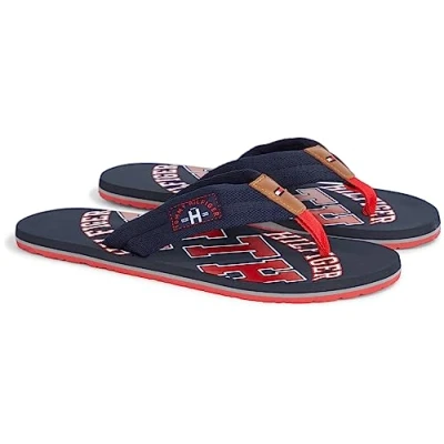 Image of Tommy Hilfiger Men Essential TH Beach Sandal Flip Flops Pool Slides, Blue (Midnight), 41 EU
