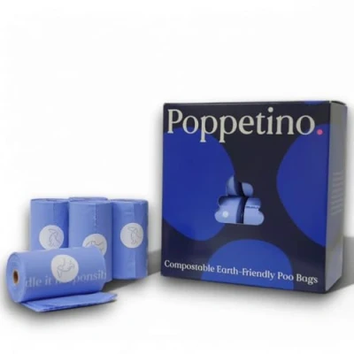 Image of Poppetino Compostable Lavendar Scented Blue Dog Poo Bags Extra Thick Leak Proof &amp; Biodegradable Made from Cornstarch 16 Rolls 15 Per Roll (240 Bags)