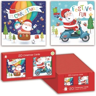 Image of Giftmaker Pack 20 Square Mini Christmas Cards 2 Santa Around The World Designs 10cm
