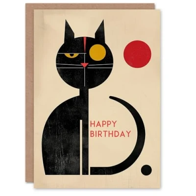 Image of Artery8 Birthday Card Abstract Midcentury Modern Cat Lover For Him Man Male Dad Brother Son Papa Grandad Greeting