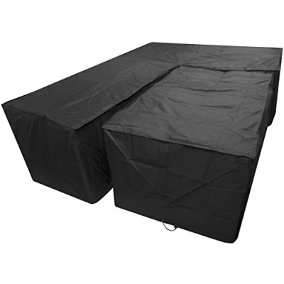 Image of Woodside Black L Shape Outdoor Dining Patio Set Cover Large Left Side Long