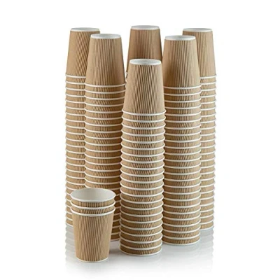Image of 500 X 8oz Disposable Kraft Paper Cups for Hot and Cold Drinks, Triple Walled Ripple Coffee, Tea Other Drinks Tableware