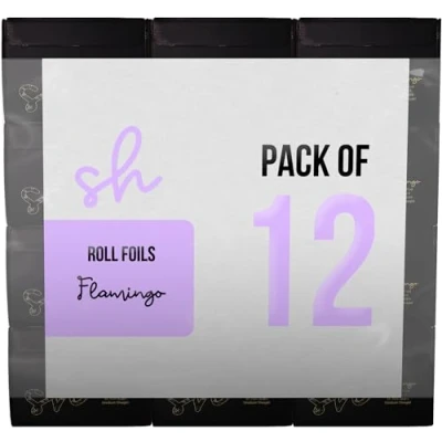 Image of 12 x Simply Hair Luxury Extra Wide Embossed Foil Roll with Built in Cutter 12.7cm 100m Professional Hairdressing for Highlighting &amp; Balayage â“ Flamingo Design, Black Gold
