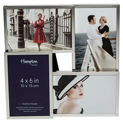 Image of JS394C FBA Jackson Multi Aperture Silver Plate Tiered Design Photo Frame 8 mm Profile With Four 4x6in (10x15cm) Apertures Back Loading Table Top