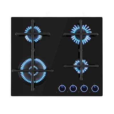 Image of Klarstein Gas Cooker, 4 Burners Hob, 8.5 kW Built In Four Ring Campervan Cooktops Cookers, Stainless Steel Glass Top Wok Burner, Kitchen Stoves Cooker Units
