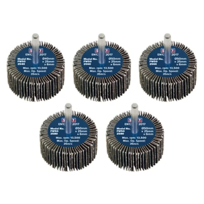 Image of Sealey Abrasive Flap Wheel Ø50 x 25mm Ø6mm Shaft Assorted Grit Pack of 5