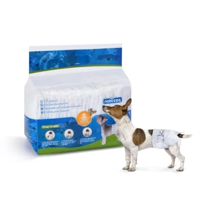 Image of Nobleza Disposable Dog Diapers for Female, Puppy nappies small, Training with Leak Proof Fit, Super absorbent, Easy to adjust, Ultra Protection Pants, 12 Packs, Waist 9 16 Inch, S: 2 3KG