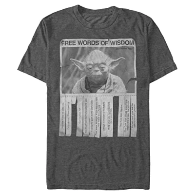 Image of STAR WARS Unisex&#039;s Words of Wisdom T Shirt, Premium Charcoal Heather, 3XL