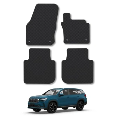 Image of 5mm Rubber Car Mats Compatible With Skoda Kodiaq (2024+) Tailored Fit Floor Set Accessory Custom Anti Slip Backing Heavy Duty Waterproof Easy Clean Durable All Weather Full Coverage