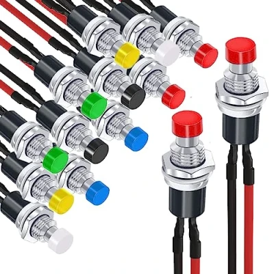 Image of RUNCCI YUN 14 Pcs 1A 250V AC 2 Pins SPST Normal Open Mini Momentary Push Button Switch with Pre soldered Wires