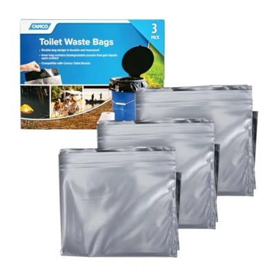 Image of Camco 41546 Seat with Lid Leak Proof Waste Bags Transforms Standard 5 Gal. Buckets Into a Portable Toilet, for Camping, Hiking and Hunting More (51546)