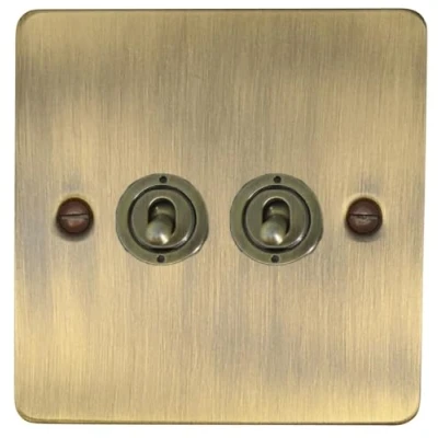 Image of G&amp;H FAB282 Flat Plate Antique Bronze 2 Gang 1 or Way Toggle Light Switch