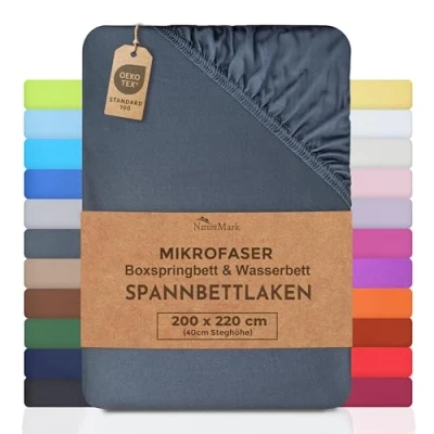 Image of NatureMark Microfibre Box Spring Bed &amp; Water Fitted Sheet 200 x 220 cm 40 Base Height 100% Polyester, Anthracite/Dark Grey