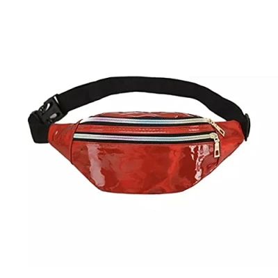 Image of Women&#039;s Ladies Shiny Bum Bag Holographic Fanny Pack Waist Phone Pouch Party Travel (Red)