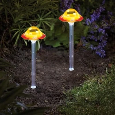 Image of Garden Mile Set of 2 Large Yellow Mushroom Lights Outdoor Durable Solar Powered Waterproof Outside Pathway Lighting Light Ornament for Patio Yard Flowerbed