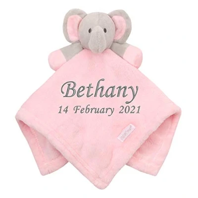 Image of Personalised Comforter Baby Boys Girls Newborn Snuggly Blanket Pink Elephant