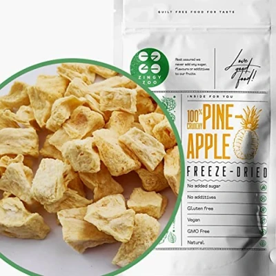 Image of Freeze Dried Pineapple Pieces 100% Pure Natural Raw Unsweetened Chunks Fruit Bites as Candy from Fresh No Additives Instead Candied (100g)