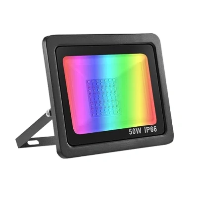 Image of Bikuer 50W LED Floodlight Outdoor, Colour Changing Flood Lights with Remote Control, 12 RGB Colours, Timing, 4 Modes, IP66 Waterproof