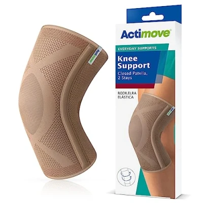 Image of Actimove Everyday Supports Knee Support Closed Patella 2 Stays for Men &amp; Women Helps with Pain Relief Swelling Chronic Overuse Injuries Left/Right Wear Beige, Small