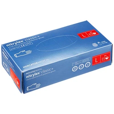 Image of Nitrylex Classic Disposable Nitrile Gloves, Powder Free, 100 Pcs, Blue, Size L
