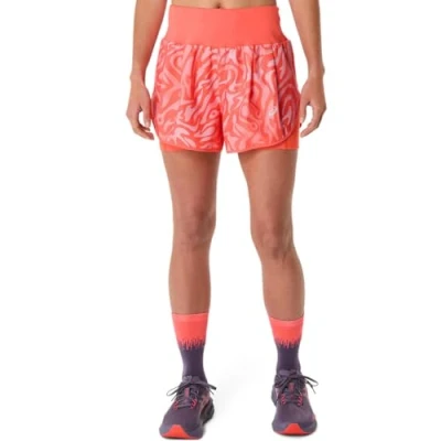 Image of Asics ROAD ALL OVER Print Short Sports shorts, Women&#039;s, Size: Large, Coral reef/light ube