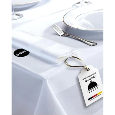 Image of Damask Table Cloth with Satin Band at up to 95C White, 100% Cotton, 40 x cm 6 Stück