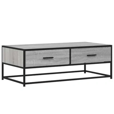 Image of vidaXL grey sonoma coffee table/end side table engineered wood &amp; metal ample storage modern style 100x50x35 cm for living rooms/office/lounge