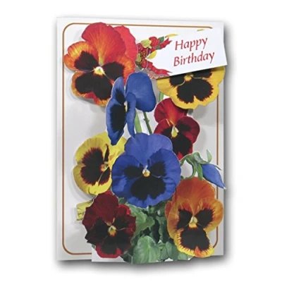 Image of The Pictoria Press HAPPY BIRTHDAY Pansies a 3D Pop Up Greeting Card from