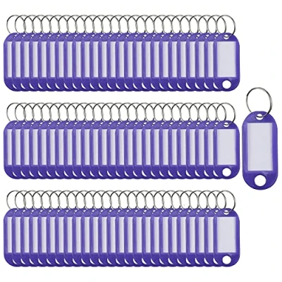 Image of Key Tags 100 Pieces Keyring Labels Plastic Fobs Id Rings Name Luggage With Split Ring (Purple)