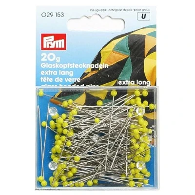 Image of Prym PRYM_029153 1 0.60 x 43 mm Extra Long Glass Headed Pins, Yellow