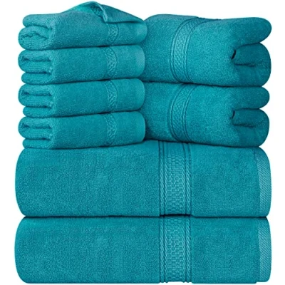 Image of Utopia Towels 8 Piece Towel Set 2 Bath Towels, Hand and 4 Washcloths Cotton Hotel Quality Super Soft Highly Absorbent (Turquoise)