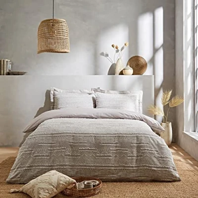 Image of Pineapple Elephant Enola Aztec Cotton Double Duvet Cover Set with Pillowcases Grey