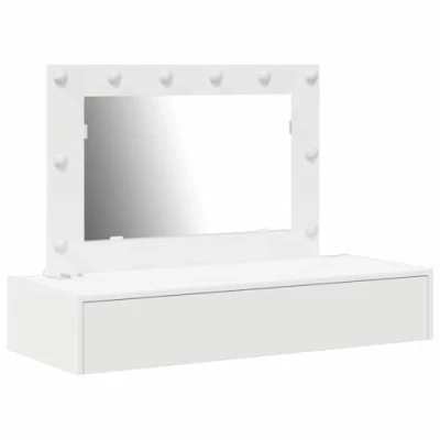 Image of vidaXL White LED Lit Makeup Vanity Table with Storage 100 x 40 70 cm MDF Dressing for Bedroom Grooming