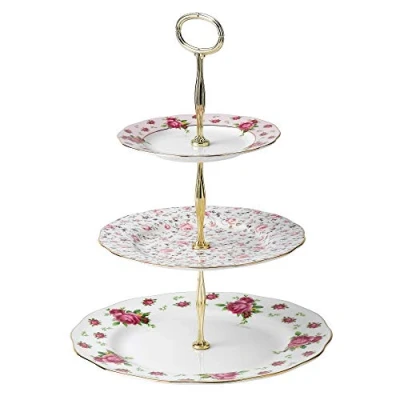 Image of Royal Albert Modern Vintage NCRWTW25867 3 Tier Cake Sand, Fine Bone China, Country Roses White