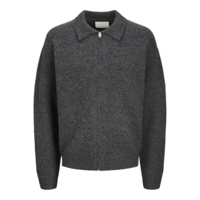 Image of JACK &amp; JONES Men&#039;s Jprccfox Knit Zip Cardigan Sweater, Dark Grey Blend, XXL