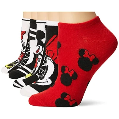 Image of Disney Women&#039;s Mickey Mouse 5 Pack No Show Socks Casual, Black Red Multi, 8 10 UK (Pack of 5)